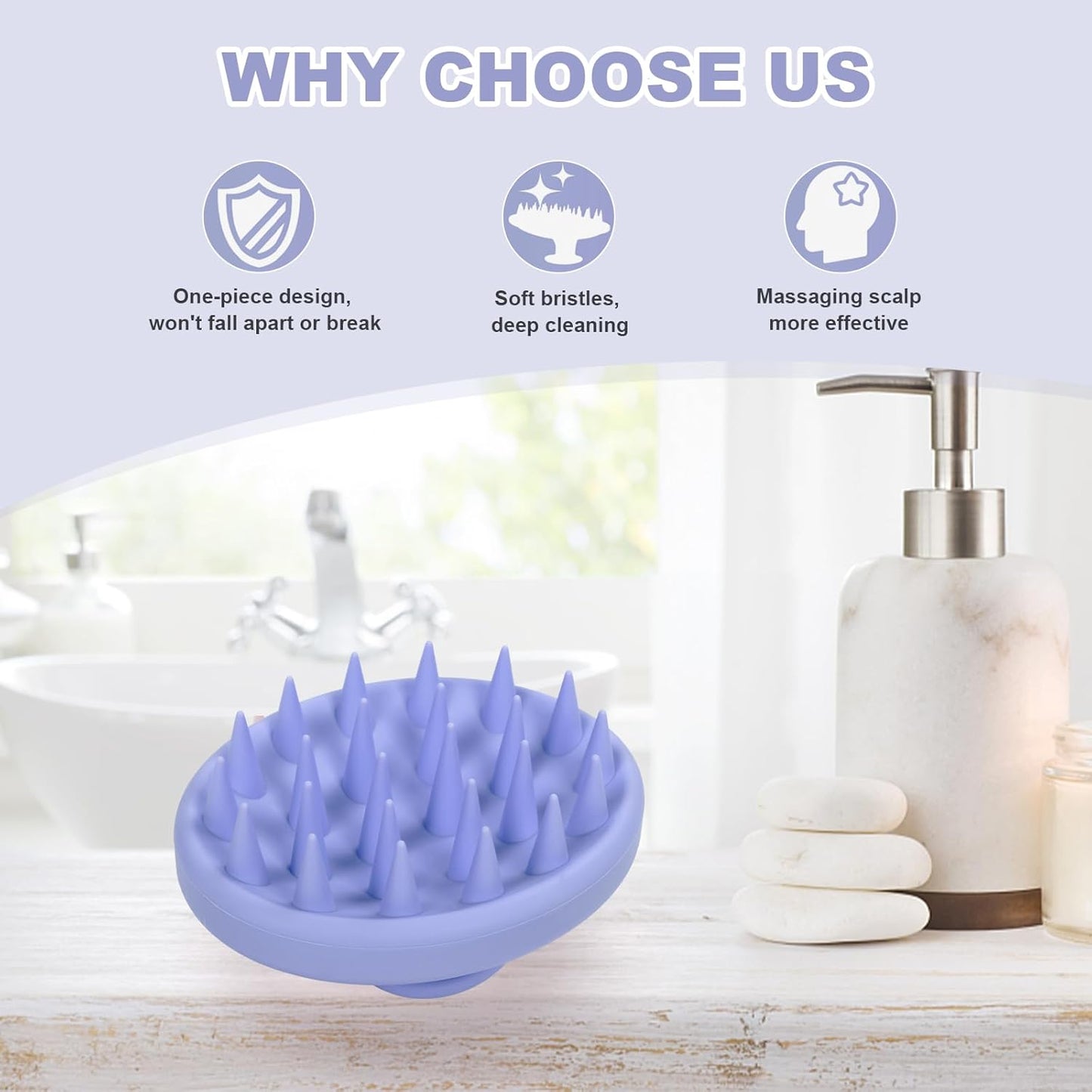 Silicone Scalp Massager, Scalp Scrubber for Hair Growth with Soft Bristles, Scalp Exfoliator Brush Dandruff Removal Shampoo Brush for Wet Dry Scalp Care (Light Purple)