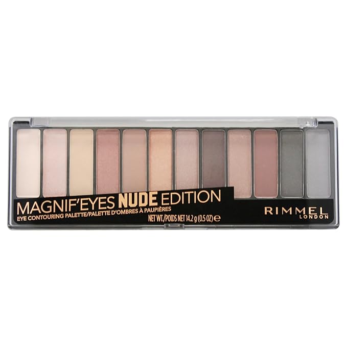 Rimmel London Magnif'Eyes Eyeshadow Palette, 12 Shades, Blendable Formula, Versatile, 001, Nude, 0.5oz