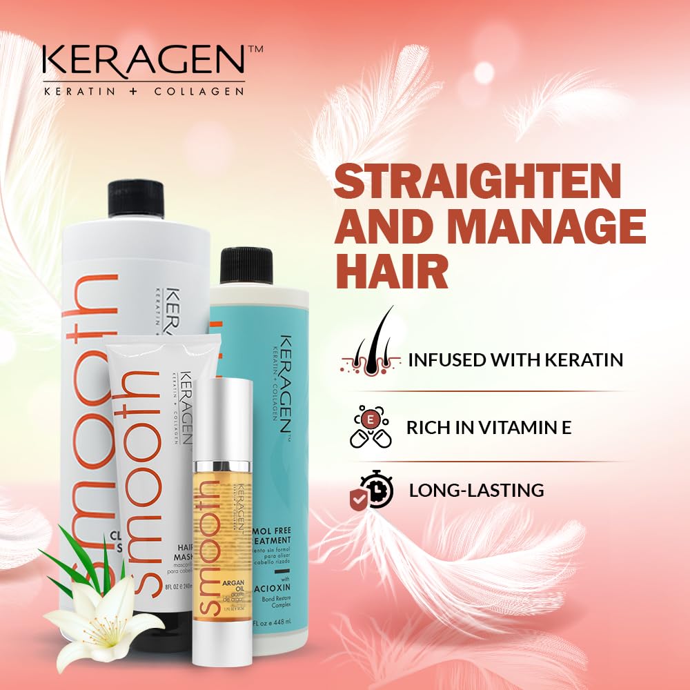 Keragen Brazilian Keratin Smoothing Treatment | Formaldehyde-Free Blowout Kit for Frizzy, Dry, or Damaged Hair | Organic Keratin and Collagen | Salon-Quality Results at Home | 16 Oz