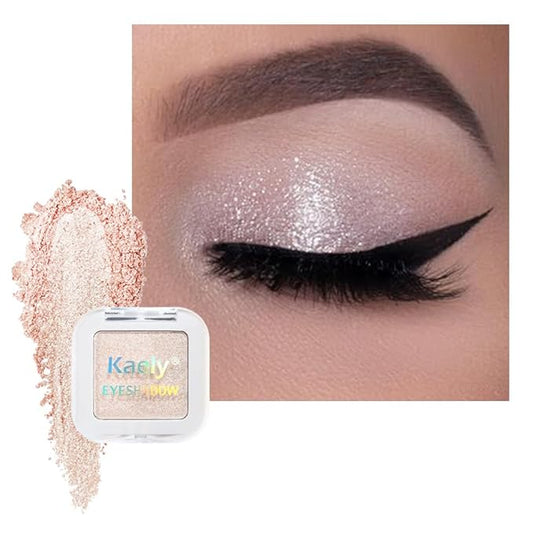 Kaely Pressed Single Eyeshadow Makeup, Sheer White Sparkle Highly Pigmented Monochrome Eye Shadow Palette, Waterproof Neutral Powde Mini Eyeshadow, sombras para ojos, Lightweight Blendable, 02
