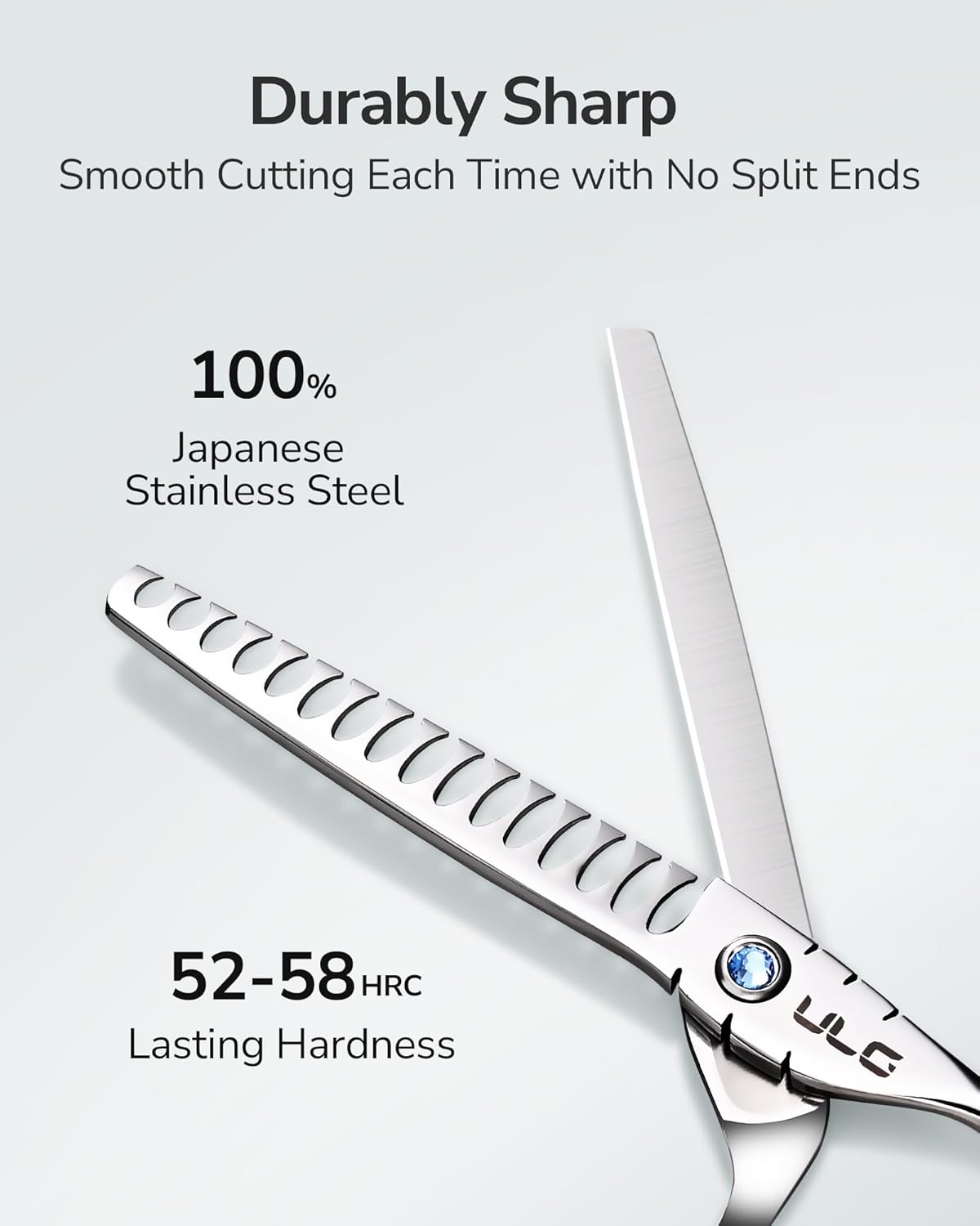 ULG Hair Thinning Scissors 6.7” Shark Series 100% Japanese Stainless Steel, Offset Handle, 16-Tooth Fishbone Chunker 45% Hair Removal, Professional Barber Layering Shears for Salon & Home Hair Styling