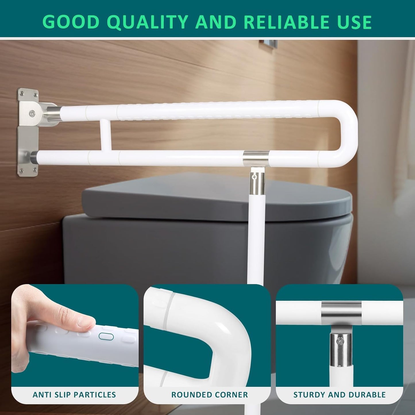 INNOLIFE Handicap Grab Bars Rails, 29.5 Inch Foldable Toilet Grab Bar Flip Up Safety Rails Anti-Slip Grip Shower Assist Aid Safety for Elderly Pregnant Women Disabled Bar, White