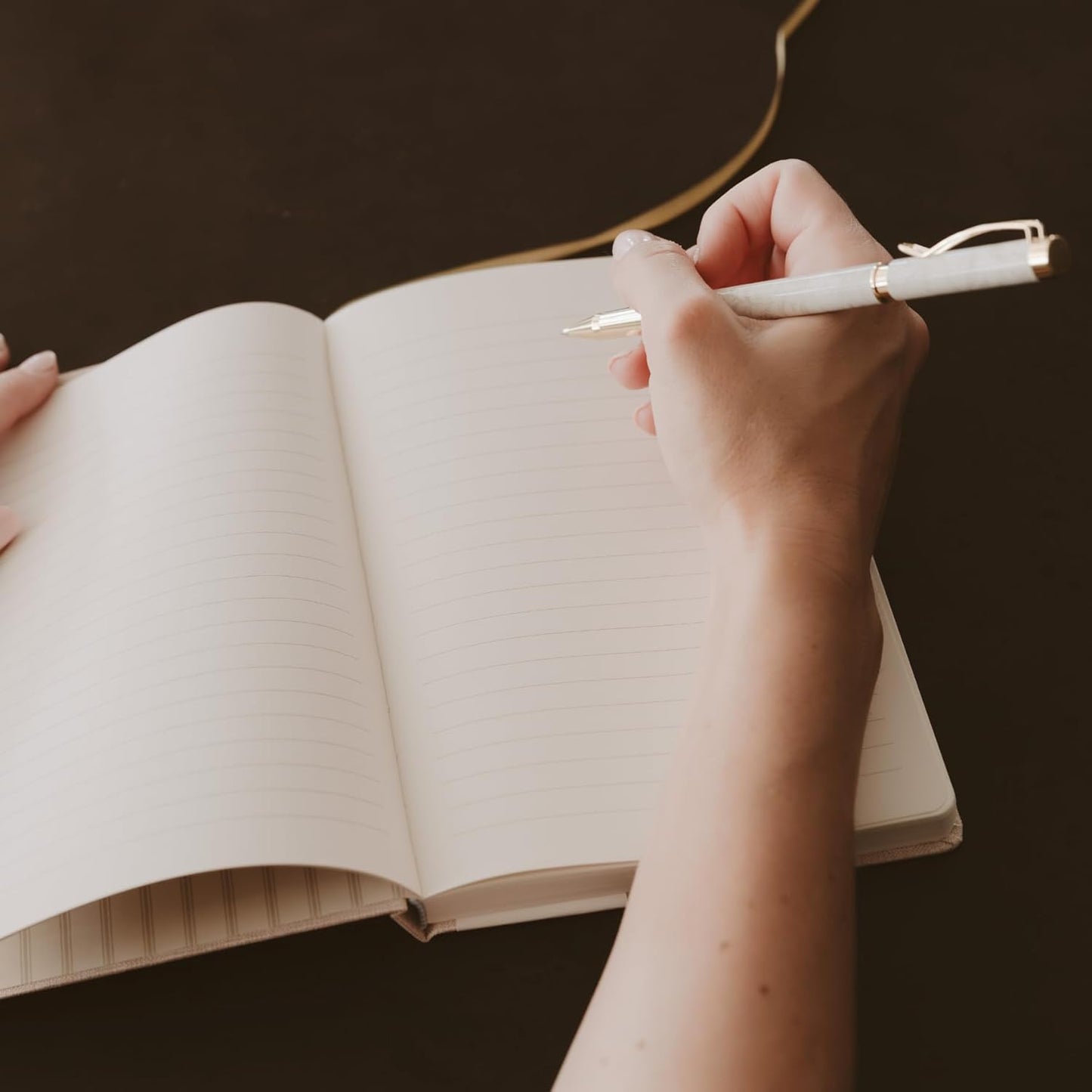 Sweet Water Decor Gold Fabric Notes Journal, Lined Pages, Hardcover Notebook with Satin Ribbon Bookmark, Elegant Neutral Design for Office, Work, School or Personal Writing 200 Lined Pages (8.25" x 5.75")