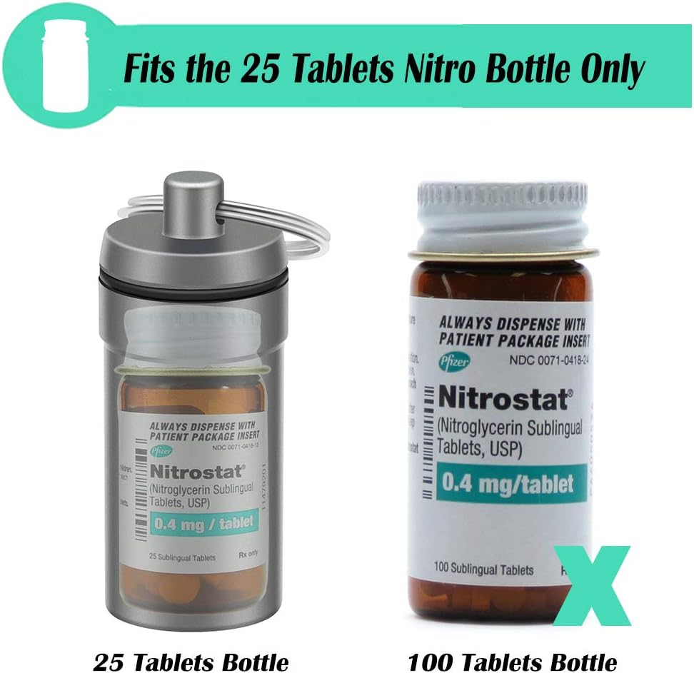 3 Packs Waterproof Aluminum Pill Fob Container, EFFIET Nitro Bottle Holder Nitroglycerin Pill Case Emergency Keychain Pill Holder for Medicine Organizer Dispenser (Silver-Matt-Red)