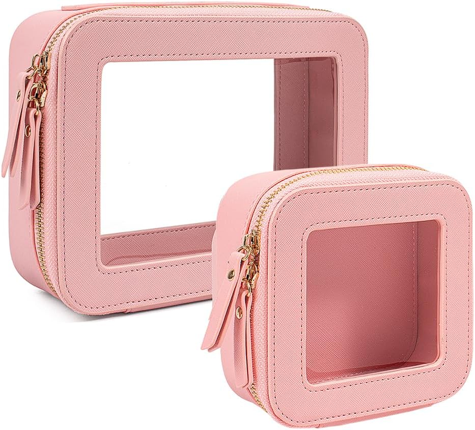 Travel Clear Makeup Bag Set, TSA Approved Cosmetic Bag Case with Zipper Portable Makeup Pouch Toiletry Bag Women Traveling Cosmetic Organizer Storage Bag Car Organizer Car Essentials for Women