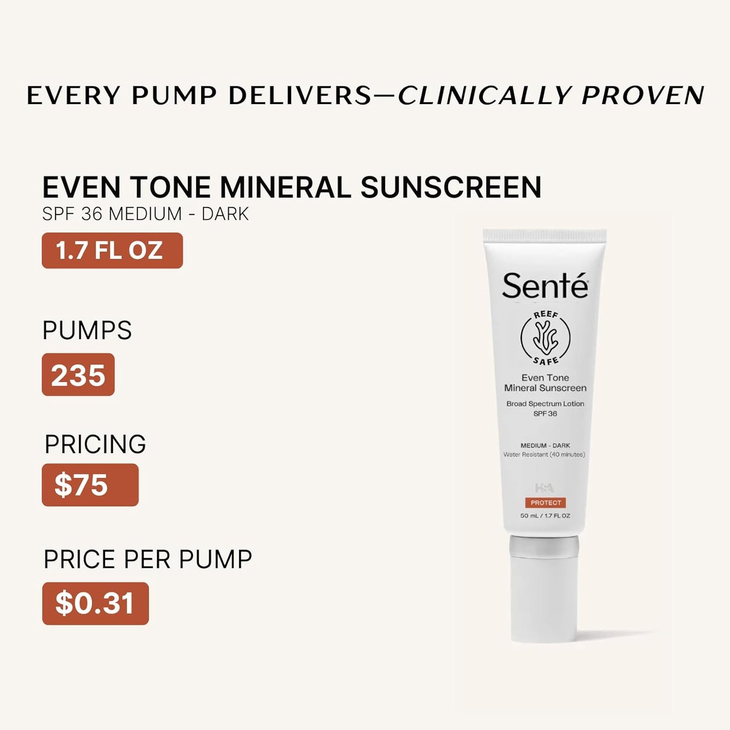 Senté Even Tone Mineral Sunscreen Tinted | SPF 36 Medium-Dark | Hydrating, Lightweight Sun Protection Treatment for Redness & Discoloration | UVA/UVB & Blue Light Defense | 1.7 oz
