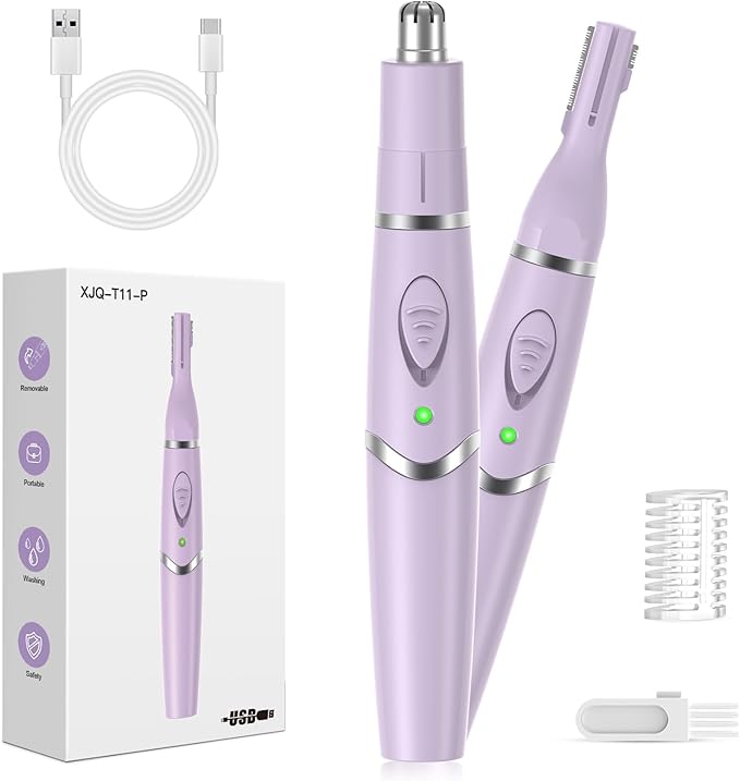 Ear and Nose Hair Trimmer for Women, 2025 Professional Painless 2 in 1 USB Rechargeable Eyebrow & Facial Hair Trimmer, Precision Tool with Powerful Motor and Dual-Edge Blades, IPX7 Waterproof
