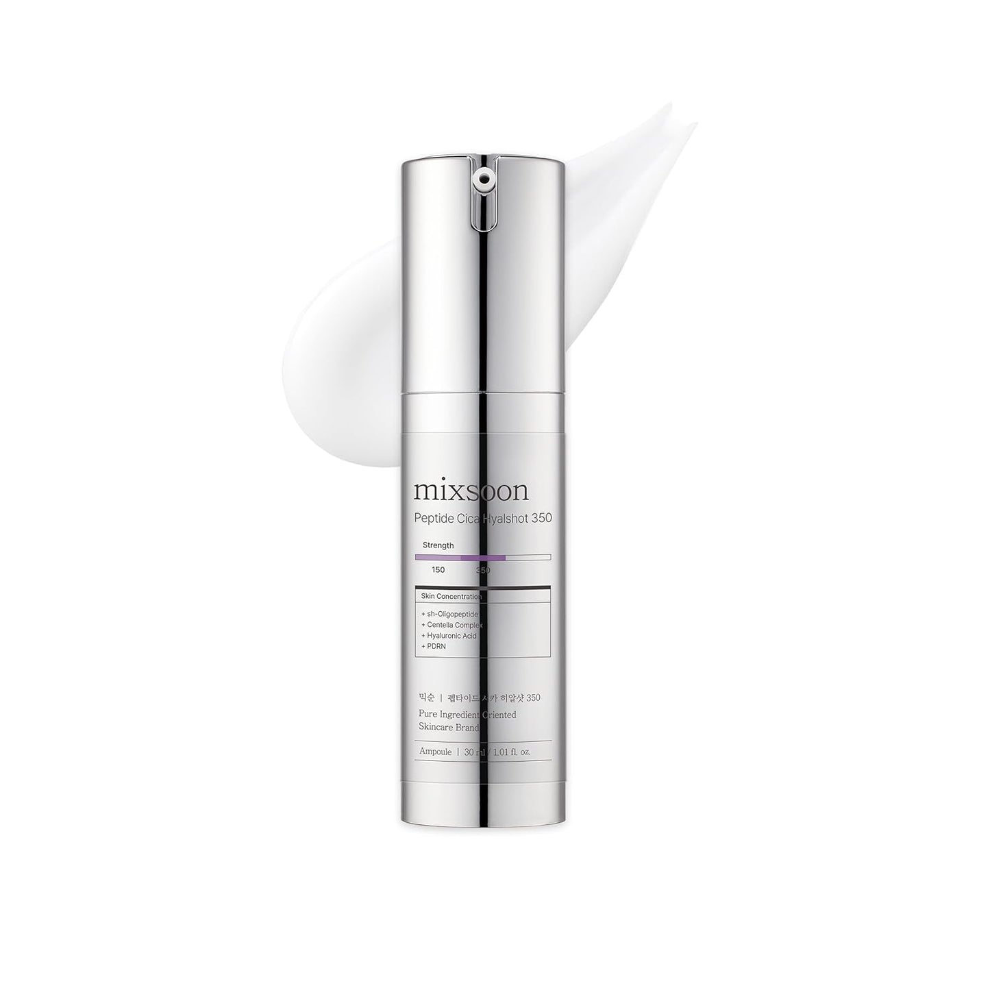 mixsoon Peptide Cica Hyalshot 350, 1.01 Fl. Oz / 30ml Centella Asiatica, Hyaluronic Acid for Sensitive Skin Lightweight & Fragrance-Free Korean Glass Skin Care