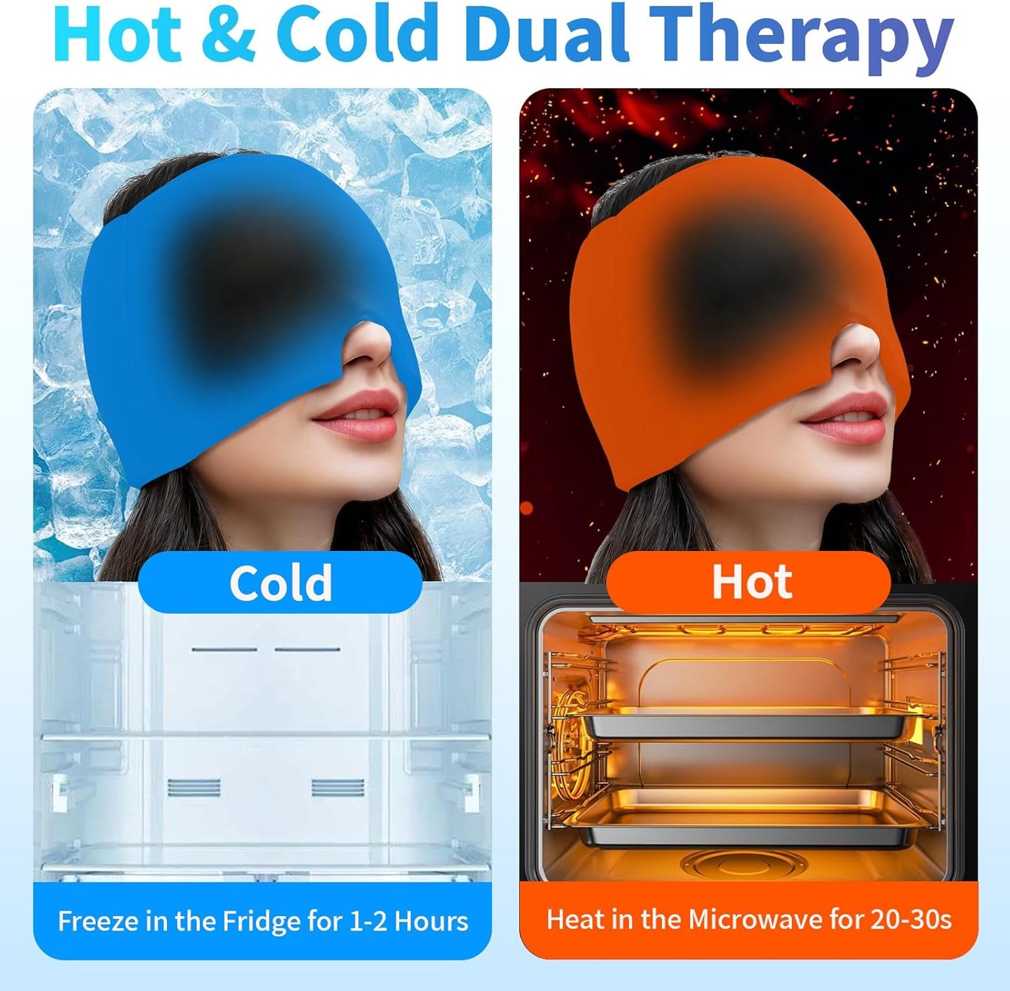 Migraine Relief Cap,Headache Relieve Cap,Reusable Gel Ice Head Wrap Cap for Tension,Stress,Hangover & Puffy Eyes.