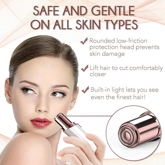 Womens Electric Razors for Facial Hair Removal - Rechargeable, 2 Replacement Heads - Painless Hair Trimmer for Lip, Mustache, Chin