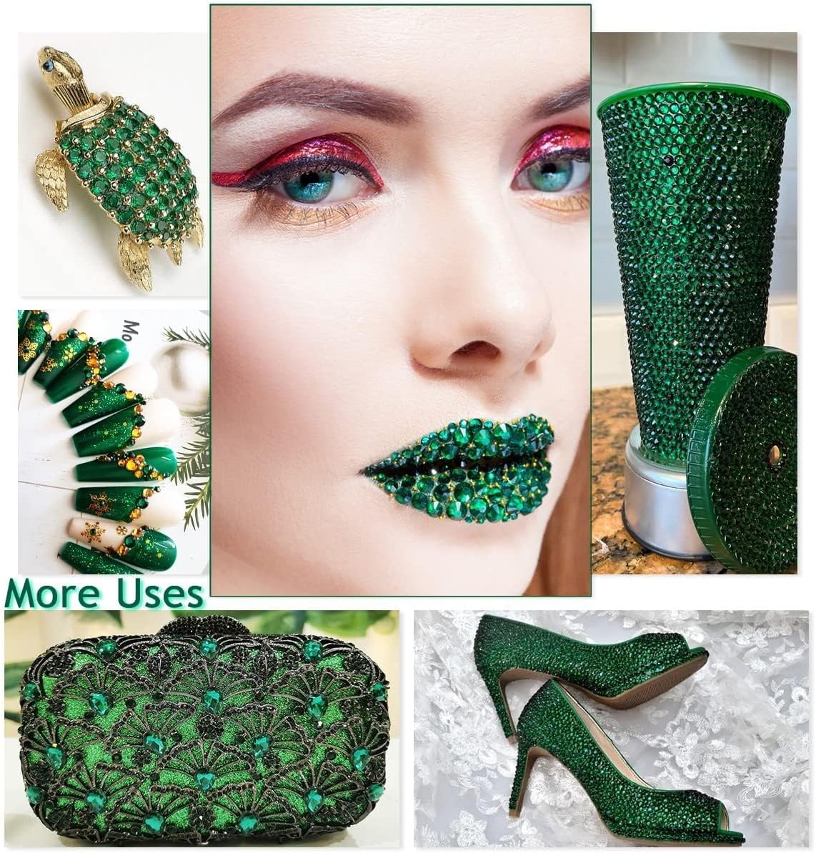 Jade Green Crystal Resin Rhinestones w B7000 Jewelry Glue for Bedazzling Crafting 3mm- 6mm Flatback Stones Diamonds Crystals Gems Charms for Nails Face Eyes Makeup Tumblers Bottles DIY Crafts