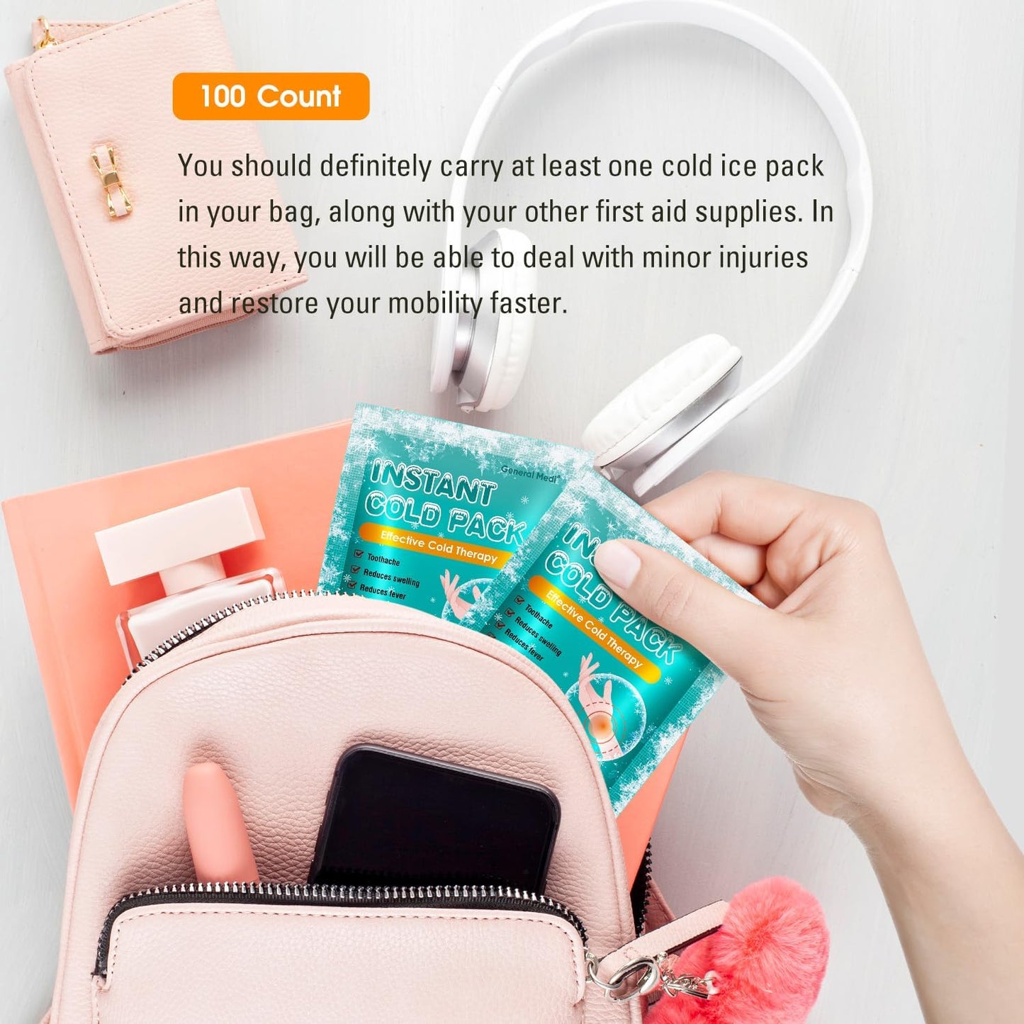 General Medi Instant Ice Cold Pack (4”x 5.5”) – 100 Packs Disposable Cold Therapy Ice Packs for Pain Relief, Swelling, Inflammation, Sprains, Toothache – for Athletes & Outdoor Activities