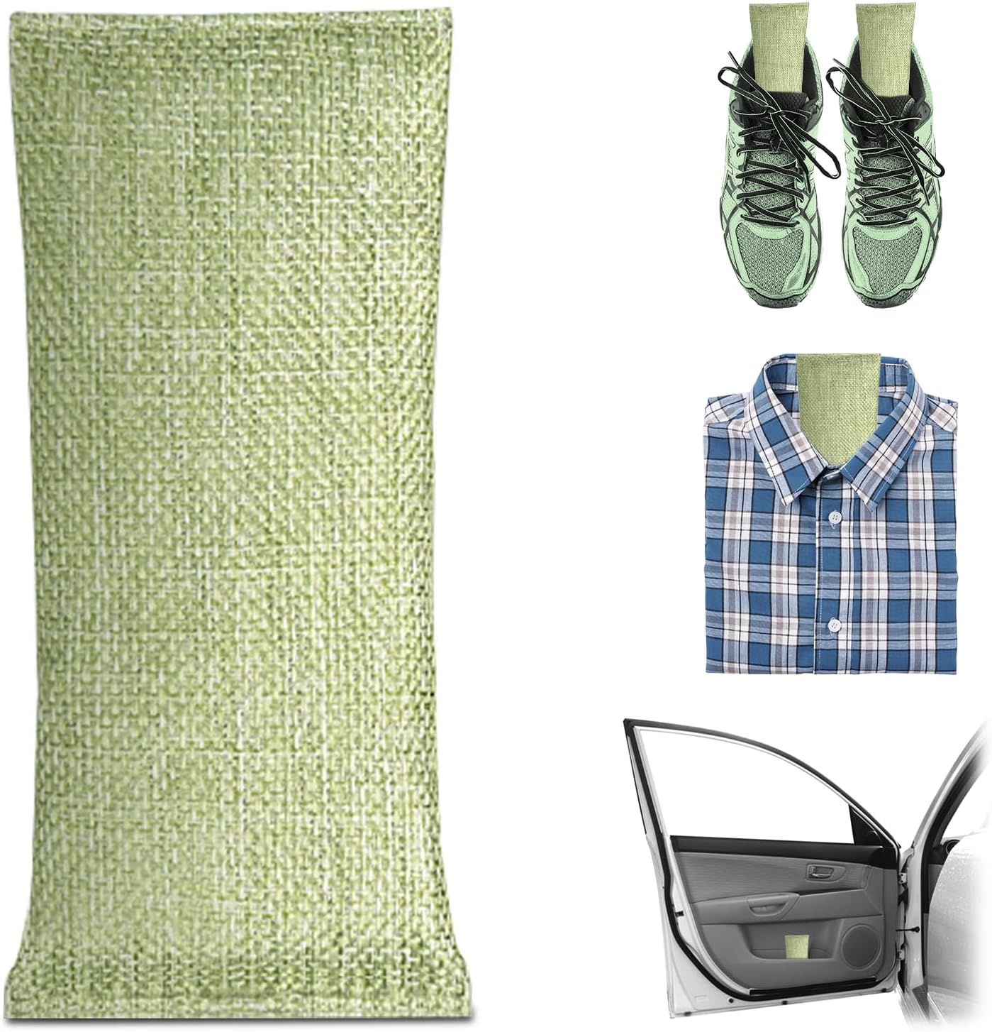 4 Pack charcoal odor absorber,Bamboo Charcoals Air Purifying Bag Charcoals Deodorizer Eliminator for Strong Odors in Car, Closet, Shoe, Basement (75G*4 Pack Light Green, Unscented)