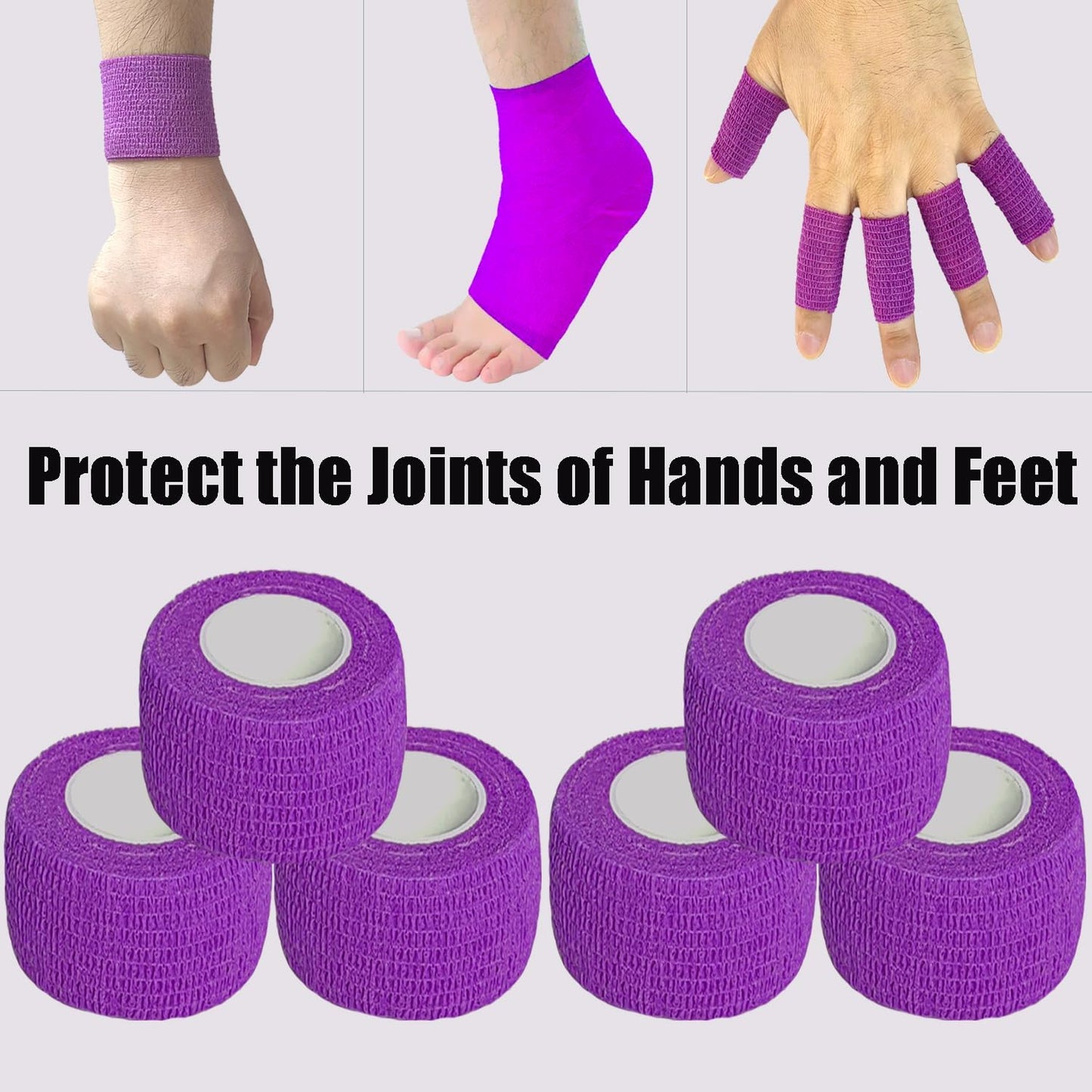 Hysiwen 6 Pack 1" x 5 Yards Self Adhesive Bandage Breathable Cohesive Wrap Self Adherent Vet Tape Self Stick Bandage Wrap for Sports, Athletic, Wrist, Ankle(Purple)