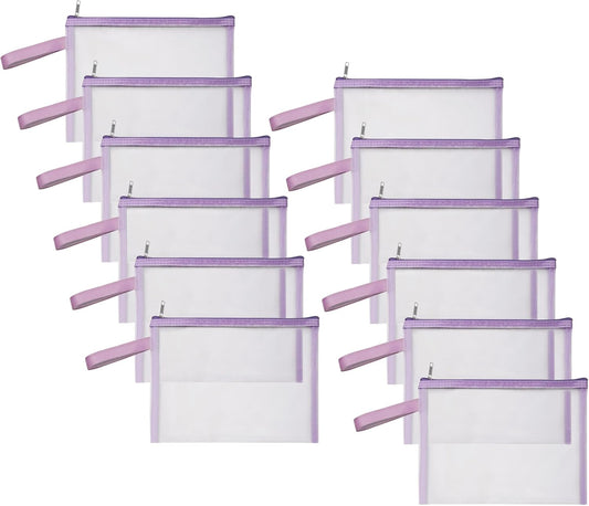 12 Psc Mesh Zipper Pouch Bags,Small Comestic Makeup Bage For Travel, Purse Organizer Pouches (Purple, A5*12)