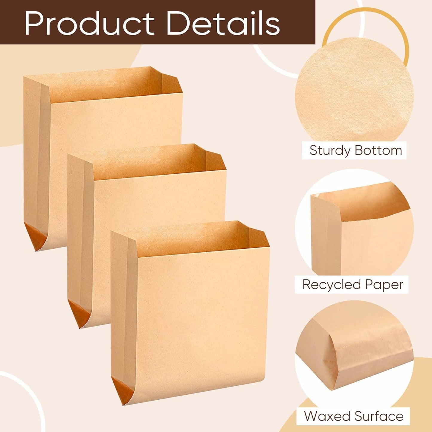 Waxed Kraft Feminine Hygiene Liner Bag, Business Restroom Bathroom Personal Dispensers 7.5 x 10" Waste Receptacle Paper Liners, Sanitary Napkin Disposal Bags, Kraft Bag (300 Pcs)