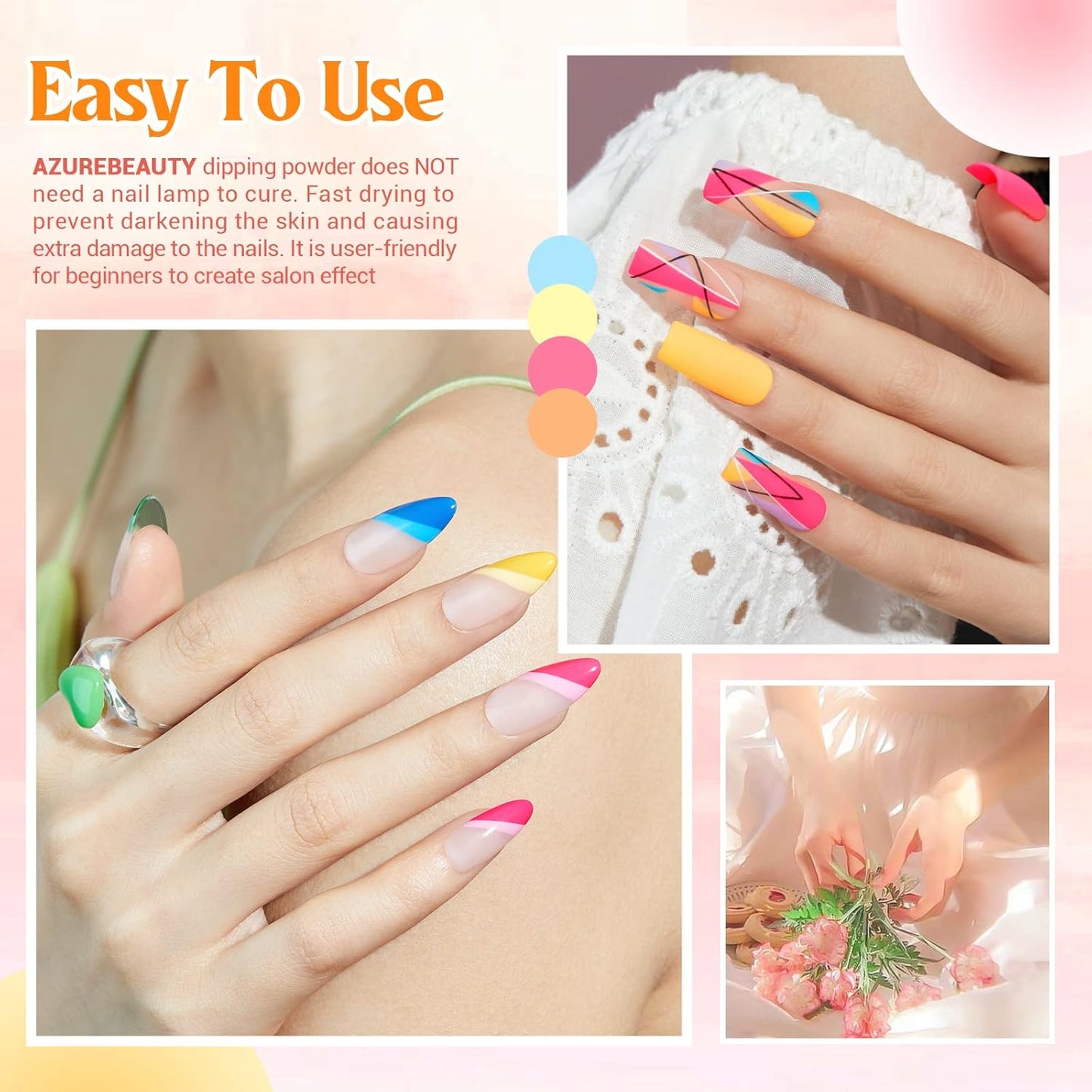 AZUREBEAUTY 31Pcs Dip Powder Nail Kit Starter 20 Colors Pastel Spring Summer Pink Acrylic Dipping Powder Set with Top/Base Coat Activator & Recycling Tray for Macaron French Manicure Salon