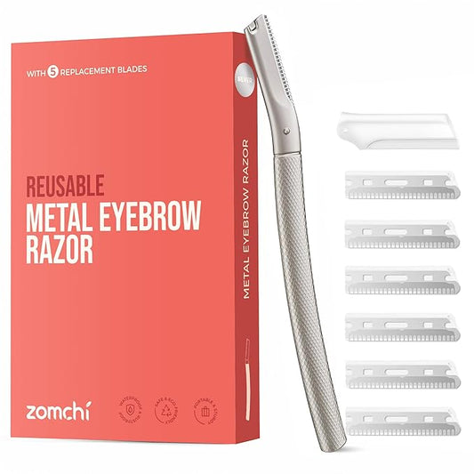 ZOMCHI Eyebrow Razor, Face Razors for Women&Men, Eyebrow Trimmer Shaper with Precision Cover,Facial Shaver with 6 Blades (Silver)