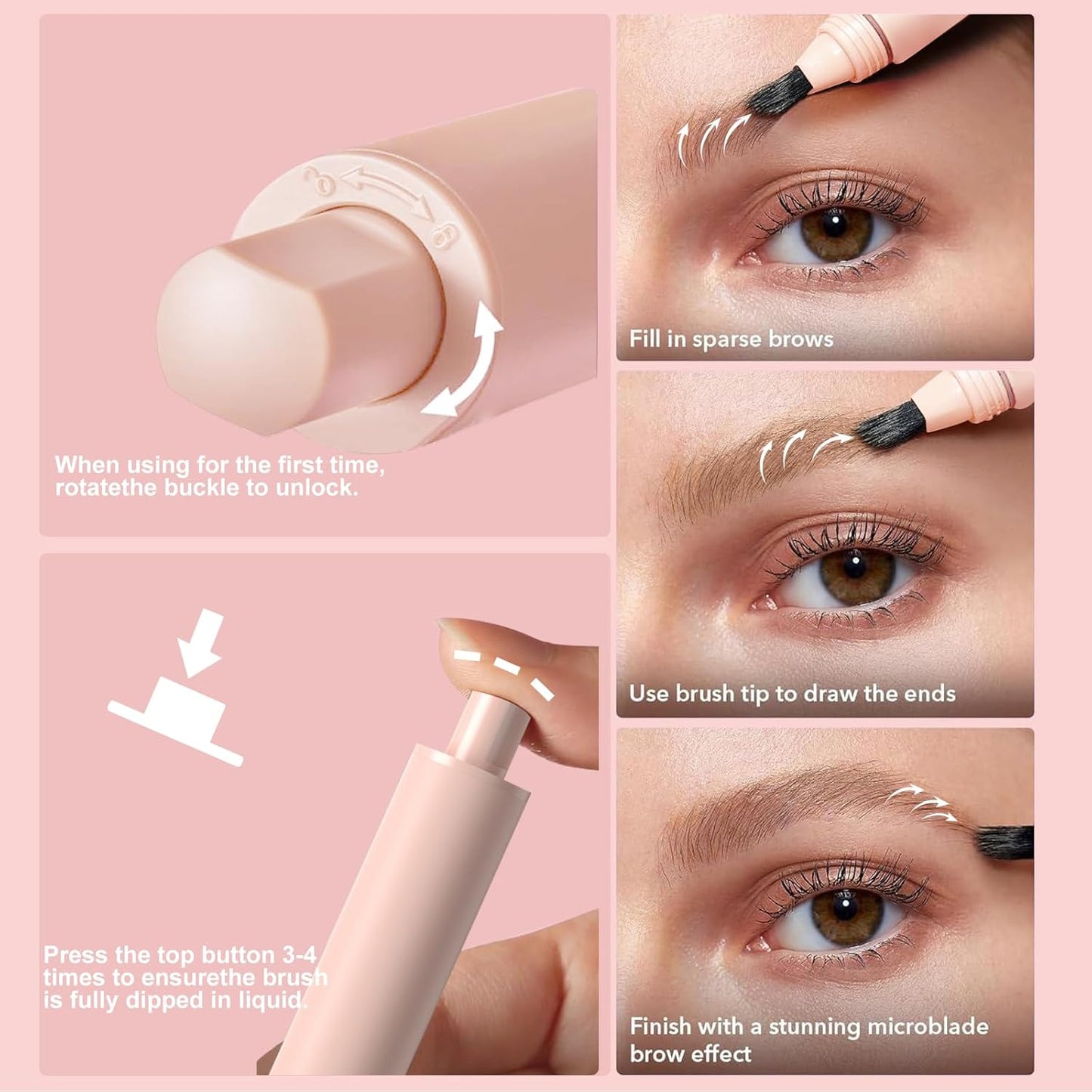 Eyebrow Pen with Hair-Like Strokes, Microblading Eyebrow Pen, Angled Brow Tint Brush for Eyebrows, Smudge Proof, Long Lasting, Easy to Color, Soft Black