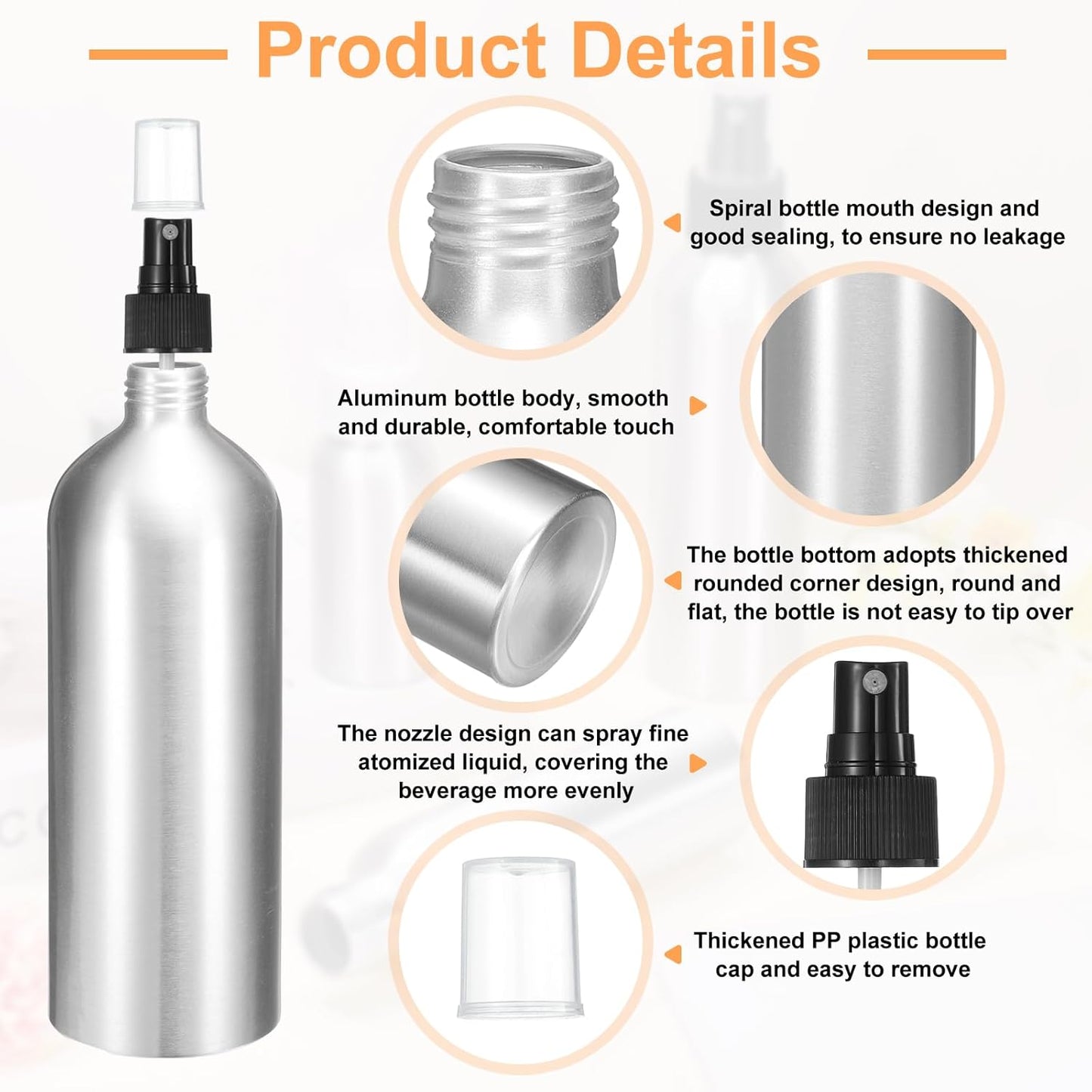 HARFINGTON 3pcs Aluminum Fine Mist Spray Bottles 500ml/16oz Metal Small Liquid Alcohol Refillable Travel Container with Black Plastic Nozzle Cap for Perfume Skincare Cosmetic Storage Bottle