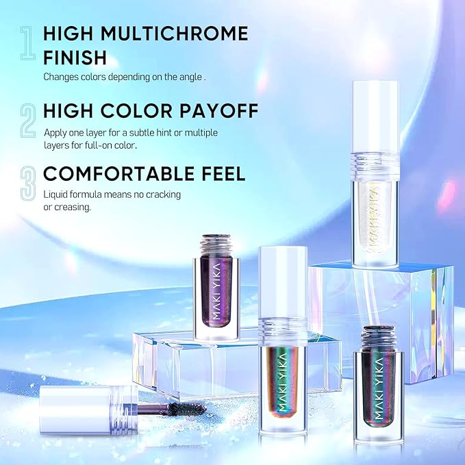 MAKI YIKA Glitter Eyeshadow Gold Liquid Multichrome Eyeshadows Long Lasting, Metallic Chameleon Eye Shadow Smudgeproof Holographic Eye Topper Glitters (#9 Ember)