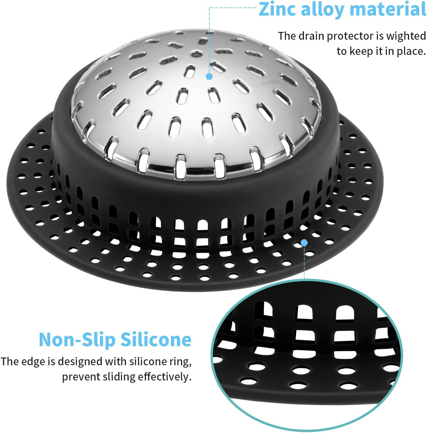 Shower Drain Hair Catcher, Shower Drain Cover, Bathtub Drain Hair Catcher for Pop-Up & Regular Drains