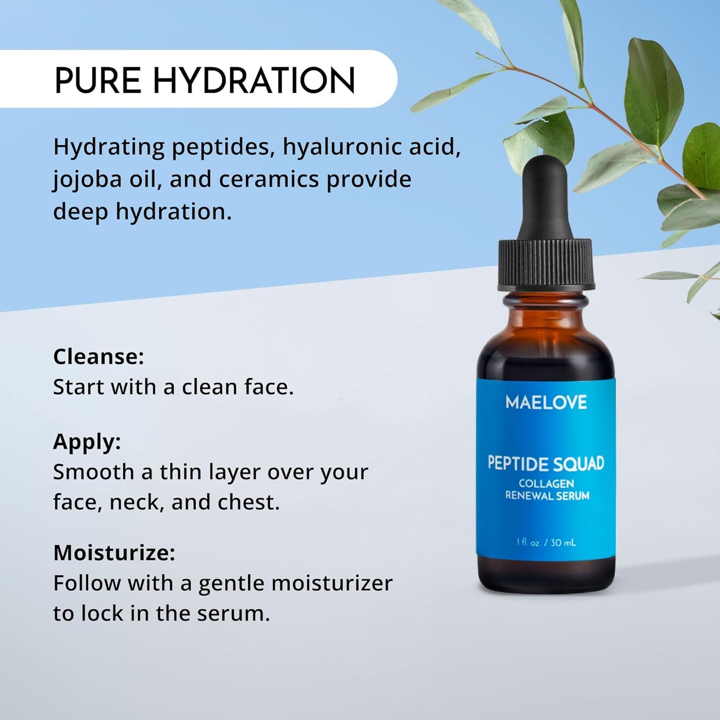 MAELOVE Peptide Squad Collagen Renewal Serum with Copper Peptides, Argireline, Matrixyl 3000 + Hyaluronic Acid and Niacinamide for Wrinkles, Fine Lines, and Skin Elasticity