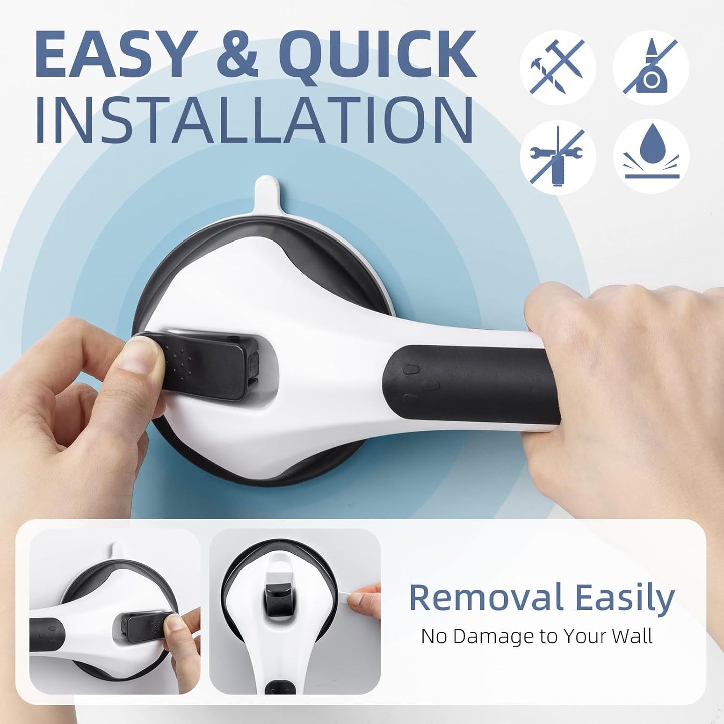 Grab Bars for Bathtubs and Showers 2 Pack Shower Handle, Heavy Duty Suction Grab Bar Bath Handrails for Seniors and Elderly, Bathroom Safety Grip No Drilling Waterproof Removable, Black