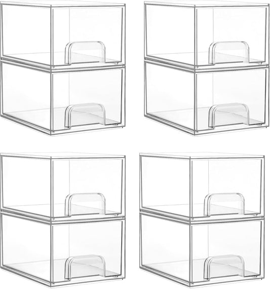 Vtopmart 8 Pack Clear Small Stackable Storage Drawers,Acrylic Bathroom Makeup Organizer,Plastic Storage Bins For Vanity, Undersink, Kitchen Cabinets, Pantry, Home Organization