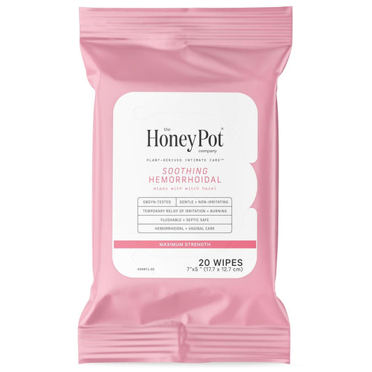The Honey Pot Company - Soothing Witch Hazel Feminine & Hemorrhoid Wipes - Postpartum Essentials - Pregnancy Must Haves - Ph Balanced - Flushable Hemorrhoid Treatment - Fill Post Partum Kit - 20ct