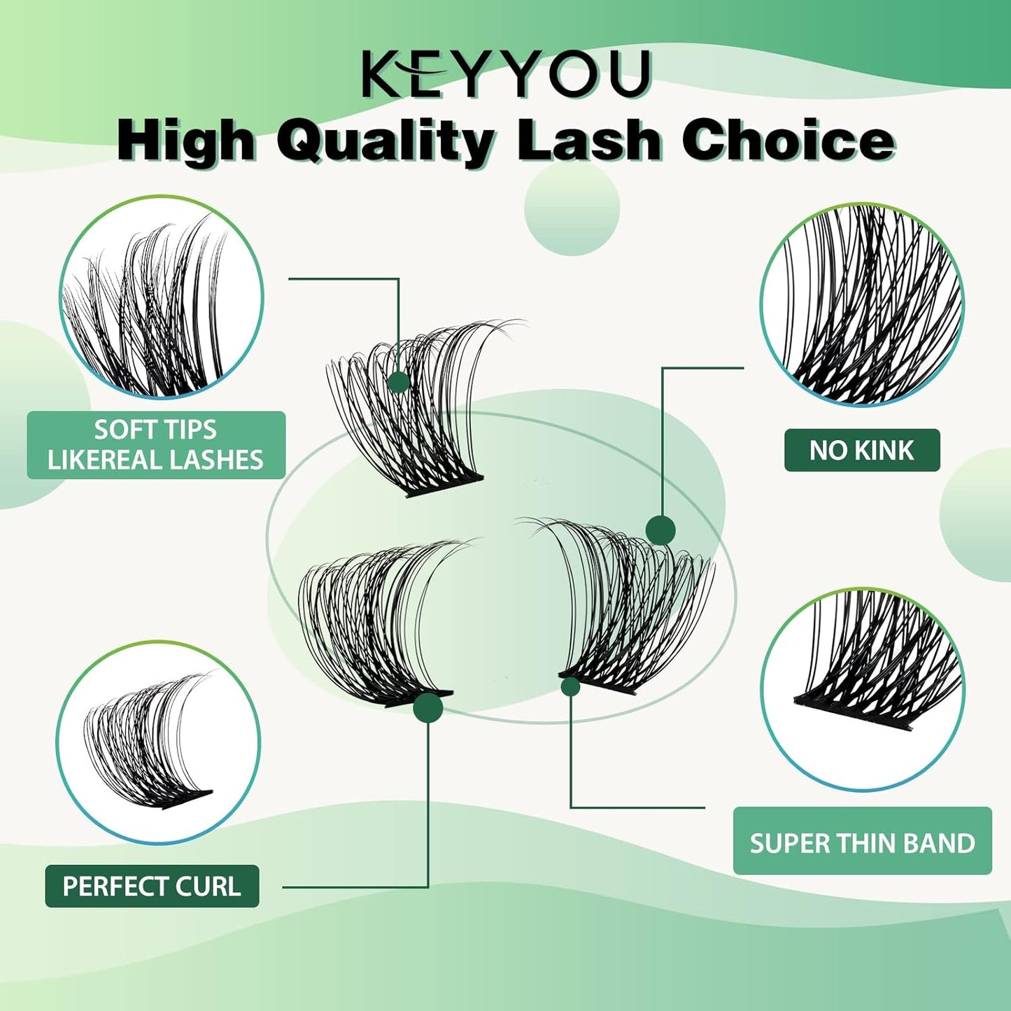 Lash Clusters 96pcs Individual Lashes D Curl 16mm Cluster Lashes KEYYOU Volume Wispy Lash Extension Soft&Comfortable Easy DIY at Home(Y11 D-16mm)
