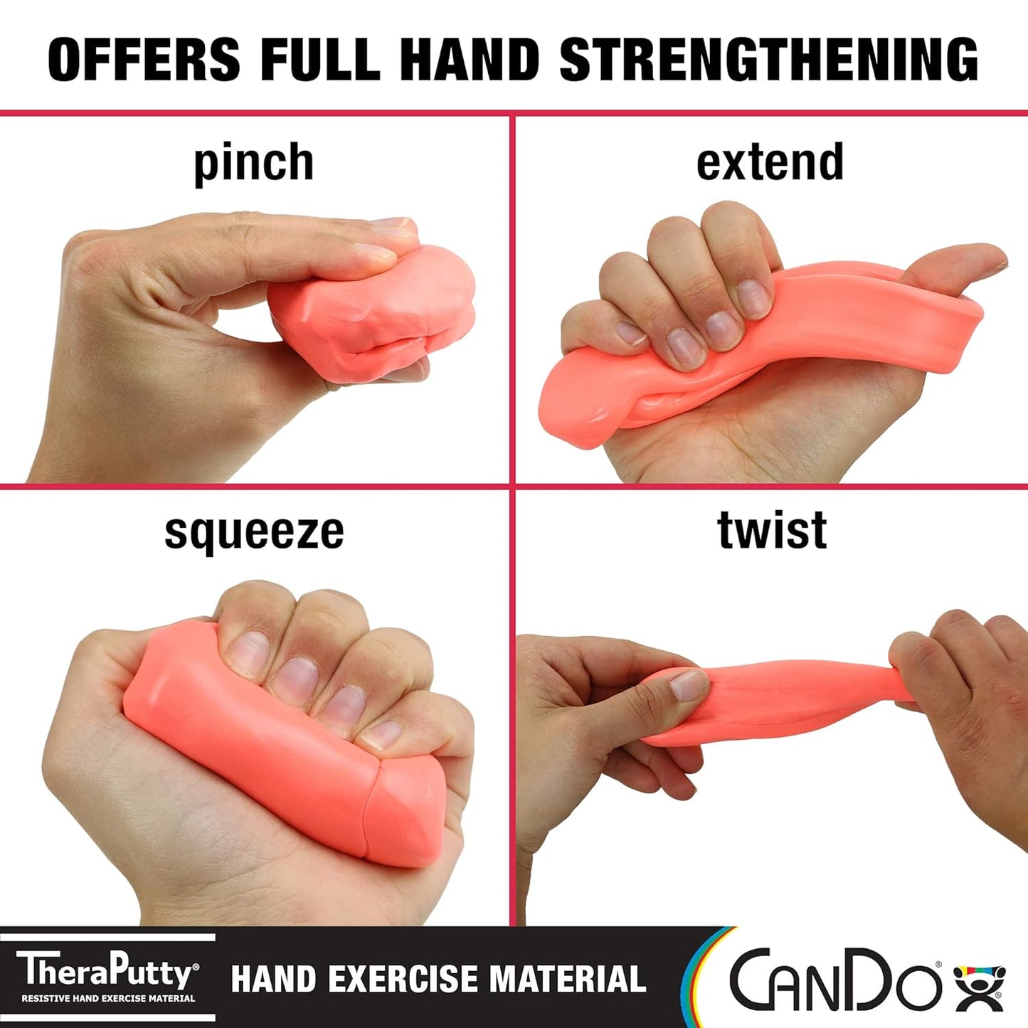 CanDo Theraputty Plus Hand Exercise Putty for Rehabilitation, Exercises, Hand Therapy, Hand Strengthening, Stress Relief - Red 3 oz Soft