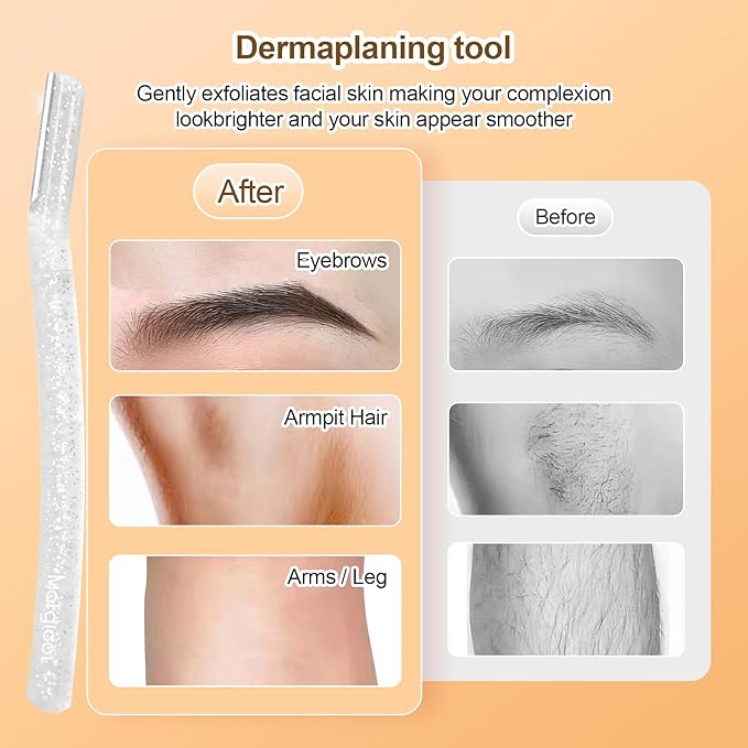 Women’s Dermaplane Razor for Face & Eyebrow - Anti-Cutting Japanese Blades for Eyebrow and Facial Hair Removal, Achieve Silky Skin and Perfect Brows (Transparent, 12 Count)