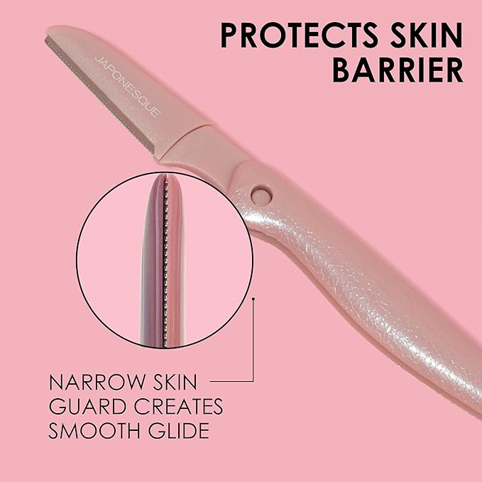 JAPONESQUE Foldable Dermaplaner Facial Razors - 3 Piece Set, Eyebrow And Facial Hair Razor Kit - One Blade Fixed Dermaplane Razor For Women Multicolor