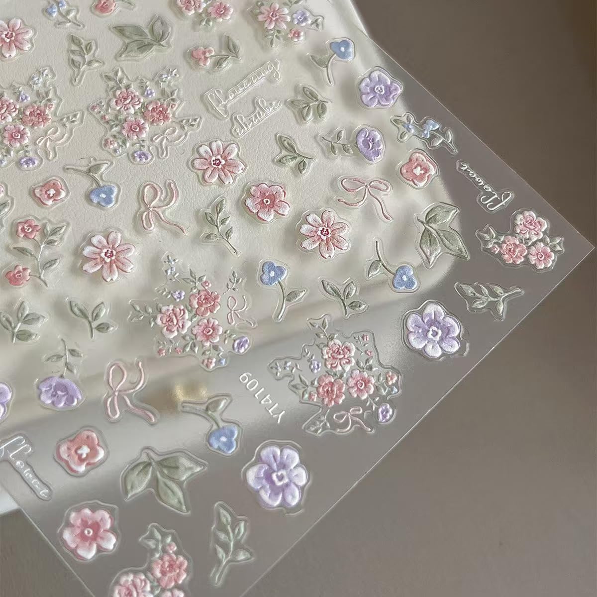 Flower Nail Stickers for Nail Art Colorful Nail Stickers Small Floral Nail Decals Self Adhesive 5D Embossed with Design Spring Manicure Supplies Charm for Women Girls Accessories