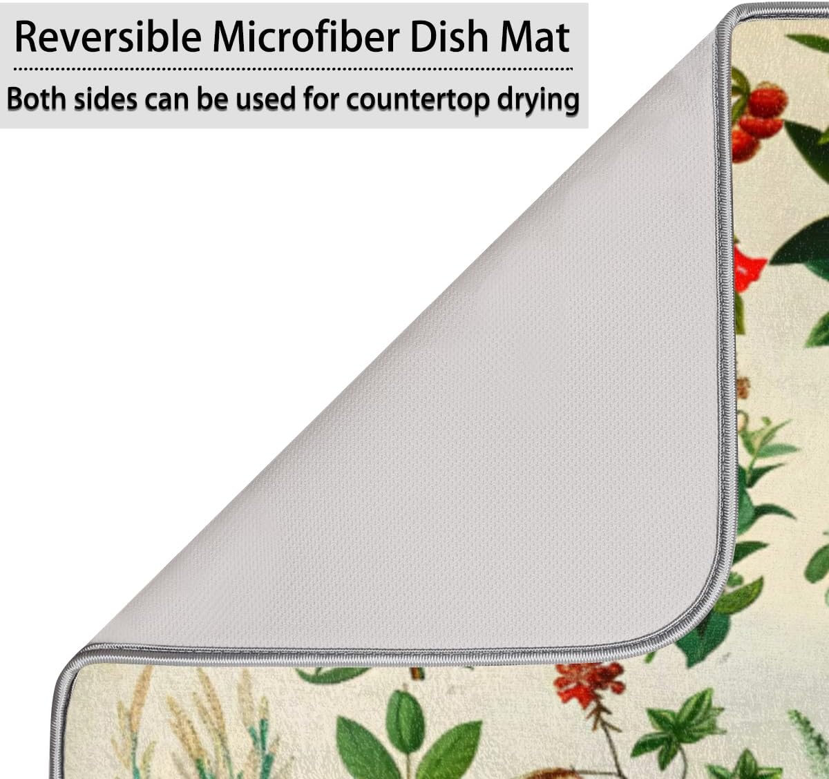 Hexteria Dish Drying Mat For Kitchen Counter Absorbent Dish Mat Microfiber Drainer Drying Kitchen Mat 18x24 In Quich Dry Mat, Botanical Garden