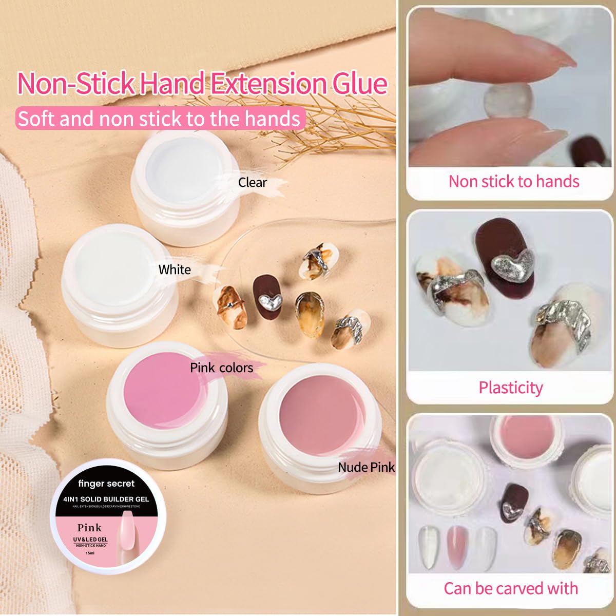 Solid Builder Gel for Nails Hard Gel 3D White Nude Pink Clear Colors for Nail Extension DIY Nail Kit