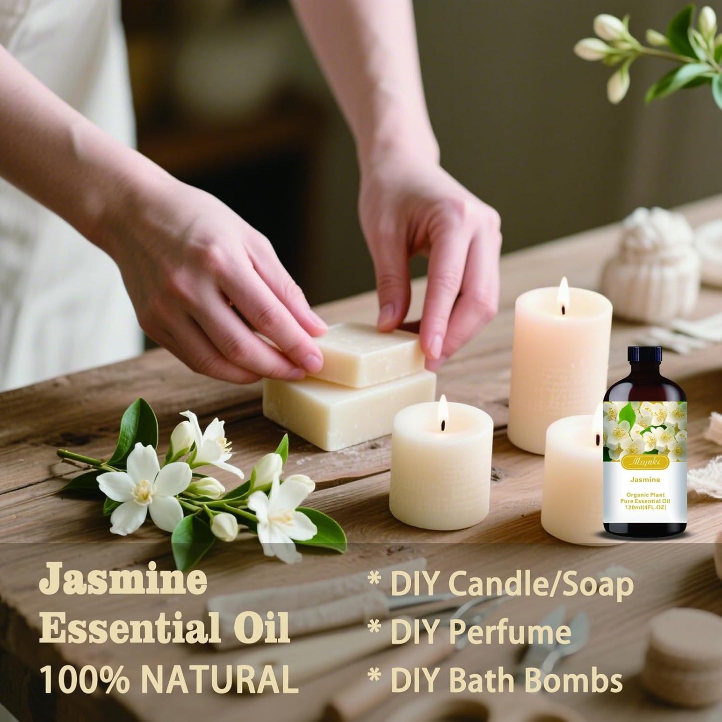 Jasmine Essential Oil-Jasmine Fragrance Oil 4.33oz (130ml)-100% Pure Natural Scent for Diffusers, Candles, Soap Making & Aromatherapy-Relaxing Home & Gift Essential Oil for Bath, Massage