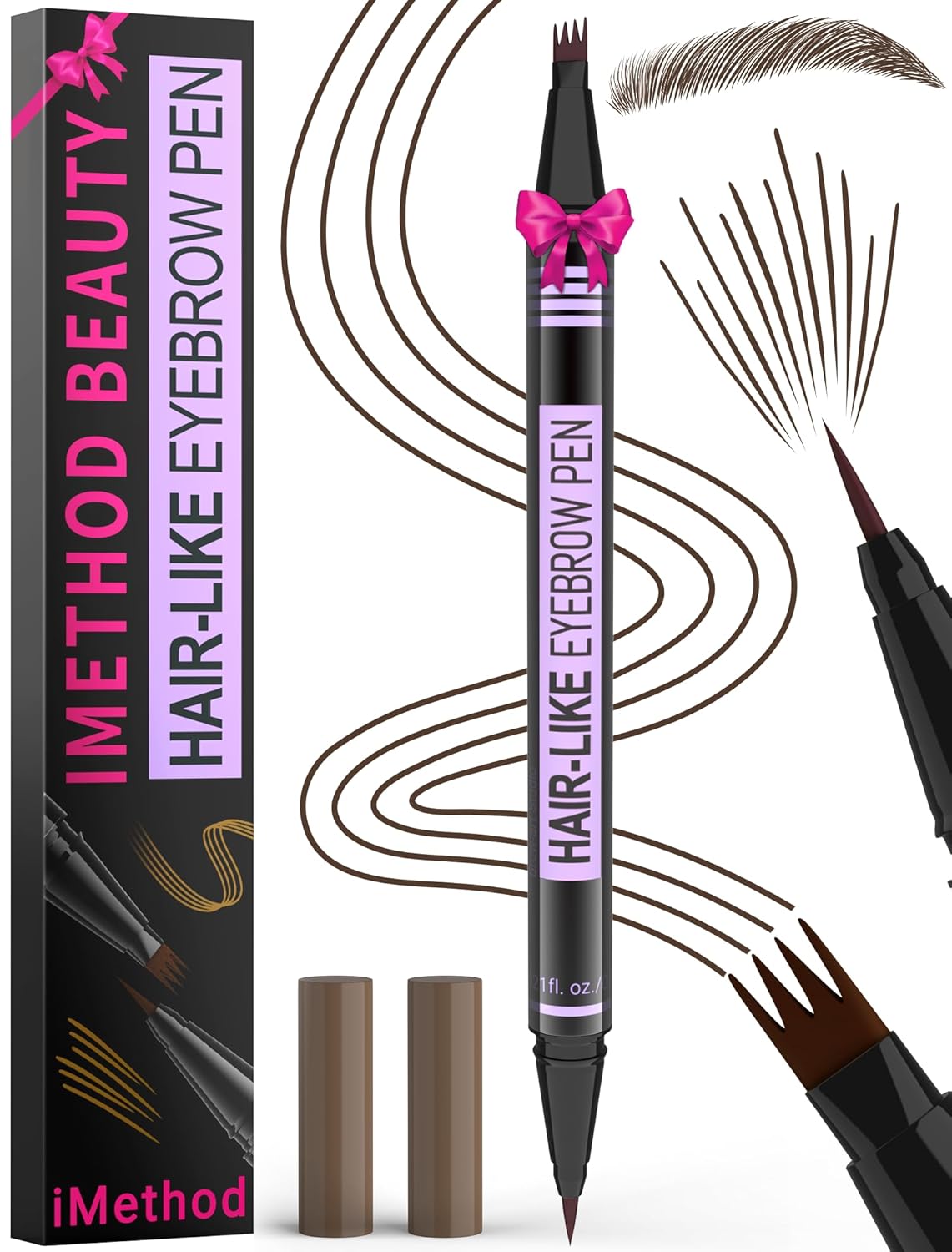 iMethod Eyebrow Pen - Eyebrow Pencil Magic 2-in-1 Eye Brow Pencils for Women with 4-Fork-Tip and Precise Brush-Tip Create Natural Hair-Like Brows, Last All Day, Microblading Eyebrow Pen, Dark Brown
