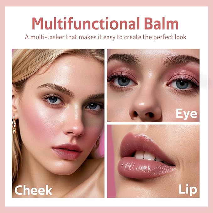 Multi Cream Blush & Blush Brush Set, Korean Makeup Blush for Cheeks, Multi-Use Face Balm, Lightweight & Hydrating, Blendable Color, Non-Greasy, Soft Bristles for Radiant Finish (Rose Crystal)