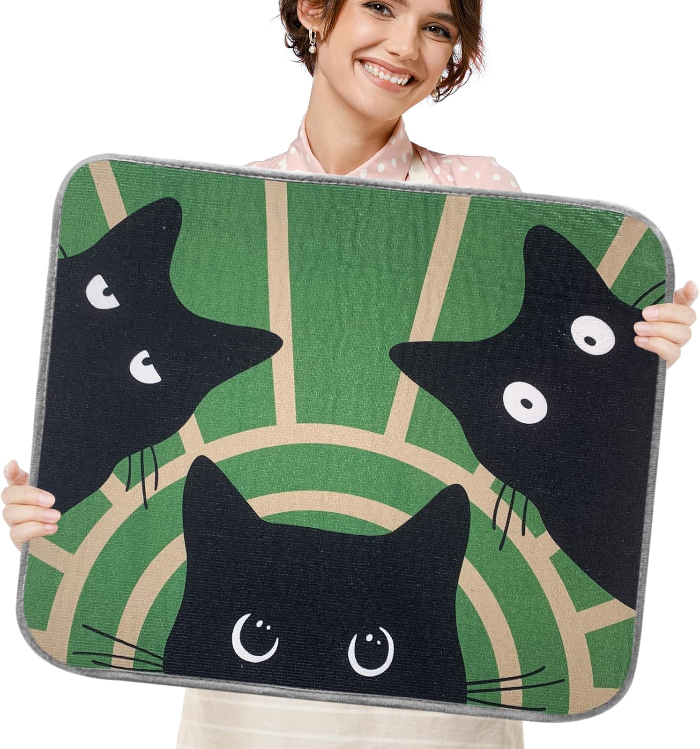 SHIYUE Dish Drying Mat for Kitchen Counter Super Absorbent Spring Kitchen Decor Microfiber Drying Matainers Rack Fast Pad Dish Drainer Mats(Three Cats,18''x24'')