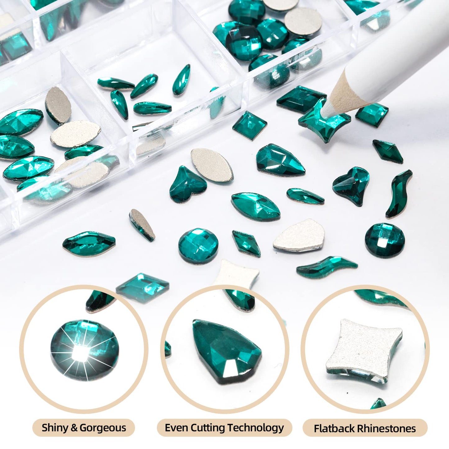 Flatback Crystal Rhinestones - 120 Pcs Multi Shapes Glass Nail Art Decorations for Acrylic Nails DIY Design