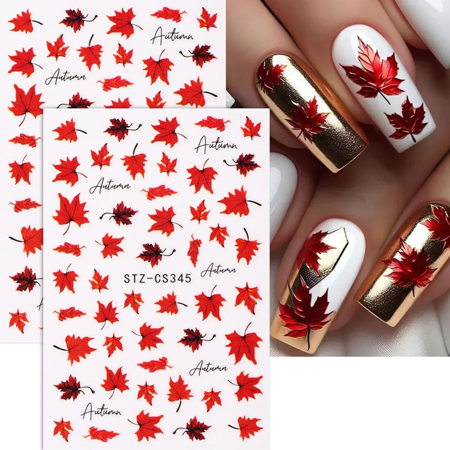 10 Sheets Fall Nail Art Stickers Decals Thanksgiving Nails Decals Autumn Maple Leaf Nails Stickers Self-Adhesive Maple Leaves Nail Art Decals for Women
