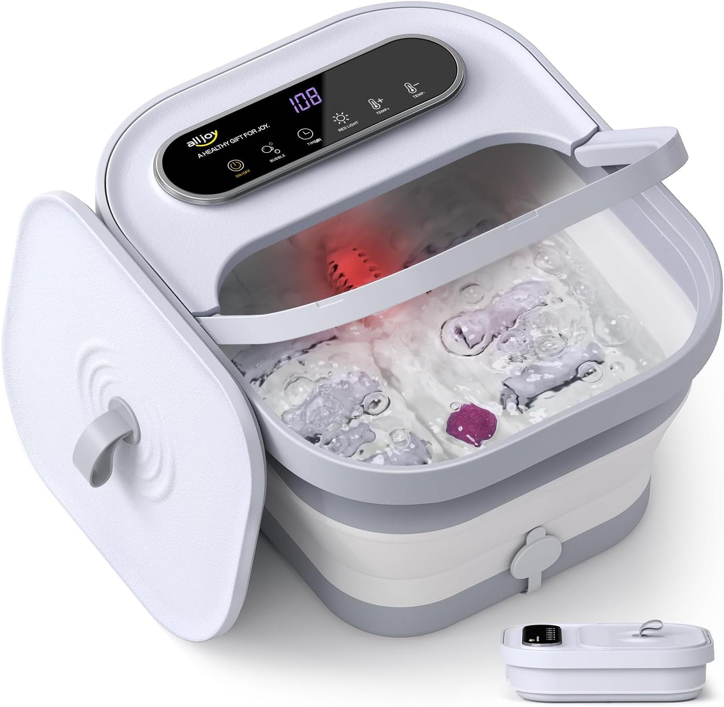 ALLJOY Foot Spa Bath Massager with Heat, Collapsible Foot Massager Spa Soaking Tub with Bubbles, Pumice Stone, Timer, 6 Shiatsu Massage Rollers Pedicure FootSpa for Relaxation, Gifts for Dad, Mom