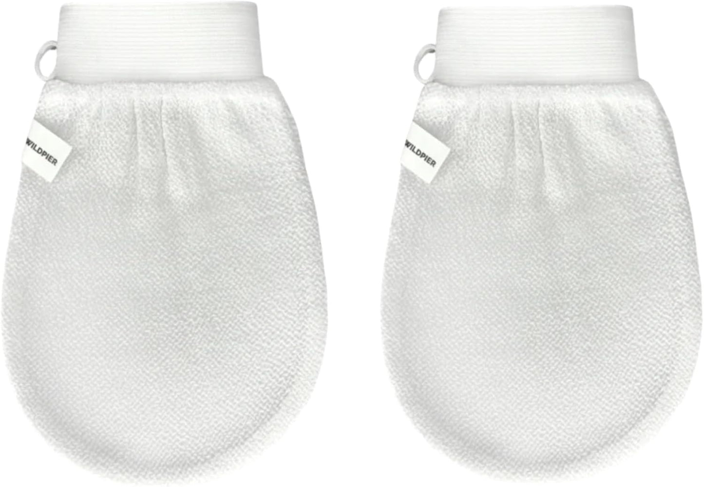 Wildpier Beauty Exfoliating Glove 2 Pack Mitt Body Scrub for Bath Shower Spa Hand Exfoliator Gloves, Dead Skin Cell Remover, Plant Based Deep Exfoliation Scrubber, White