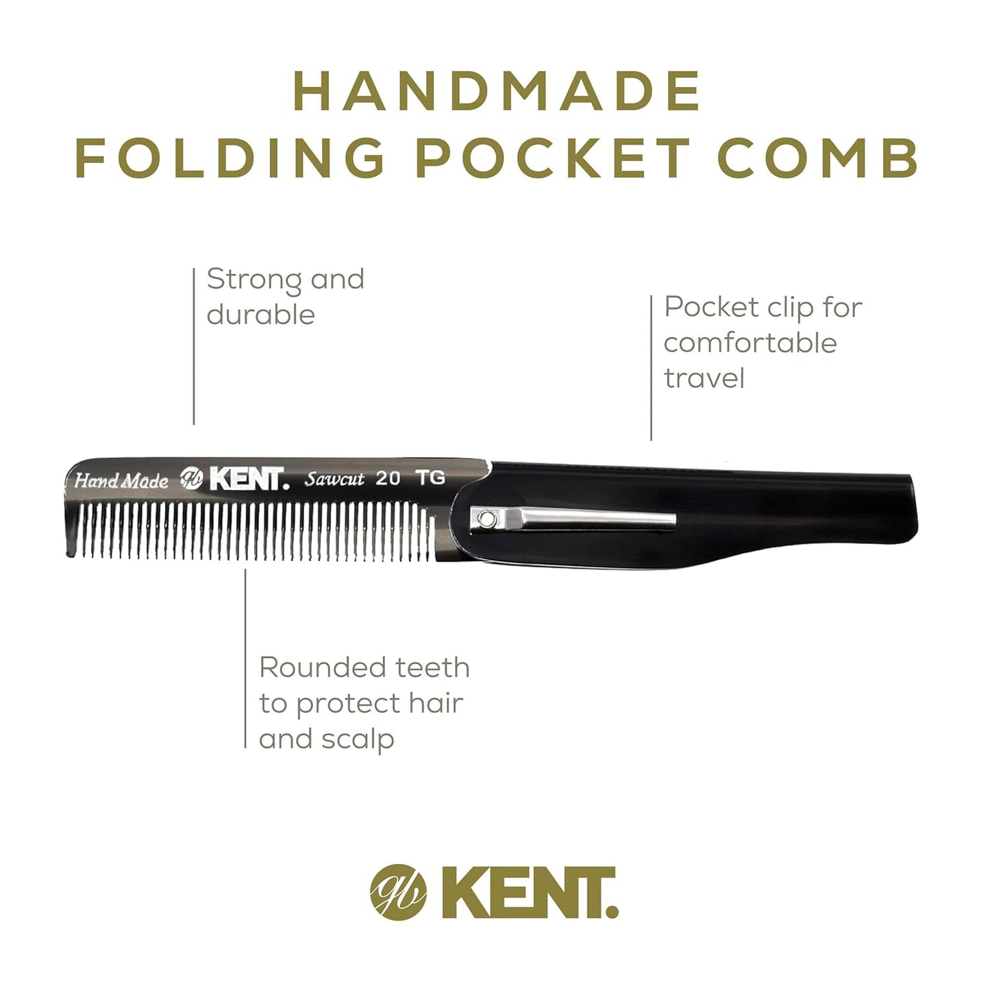 Kent Set Men's Hair Pocket Combs, 81T X-Small, FOT All Fine Tooth, 20T Fine Tooth Folding Comb. Best Hair, Beard and Mustache Grooming Kit for Travel and Home Care, Handmade in England