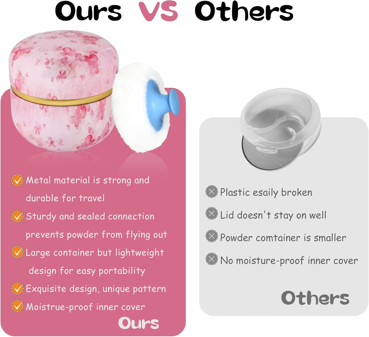 WEMEGA Body Powder Case with Powder Puff Powder Container Tea Box for Baby and Women Powder Puff and Powder Case for Travel (Pink Flower1)