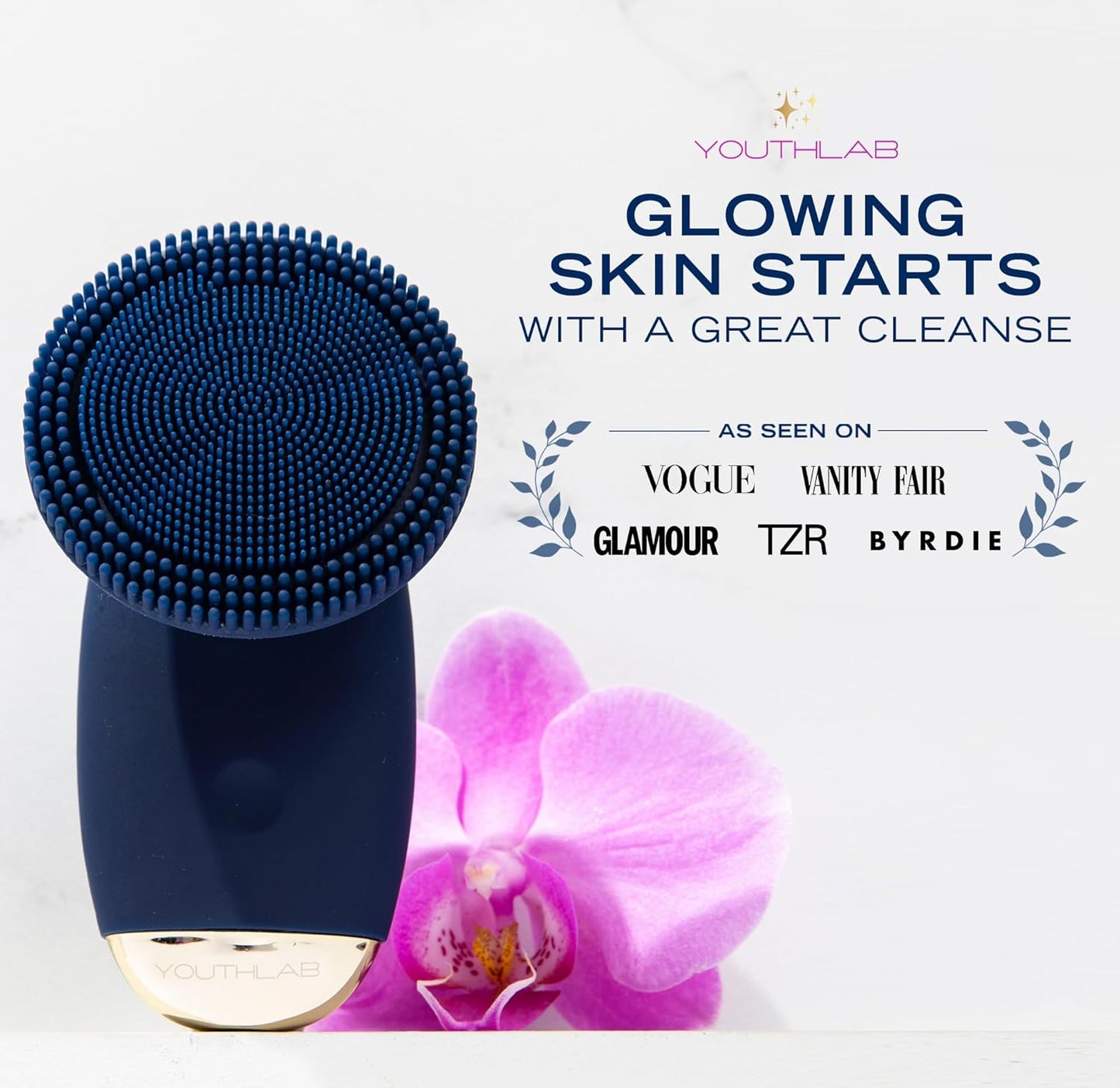 SoniGlow Silicone Facial Cleansing Brush – Electric Vibrating Skincare Scrubber Tool for Deep Pore Cleansing, Gentle Massage, Makeup Removal, Waterproof and Rechargeable (Navy)