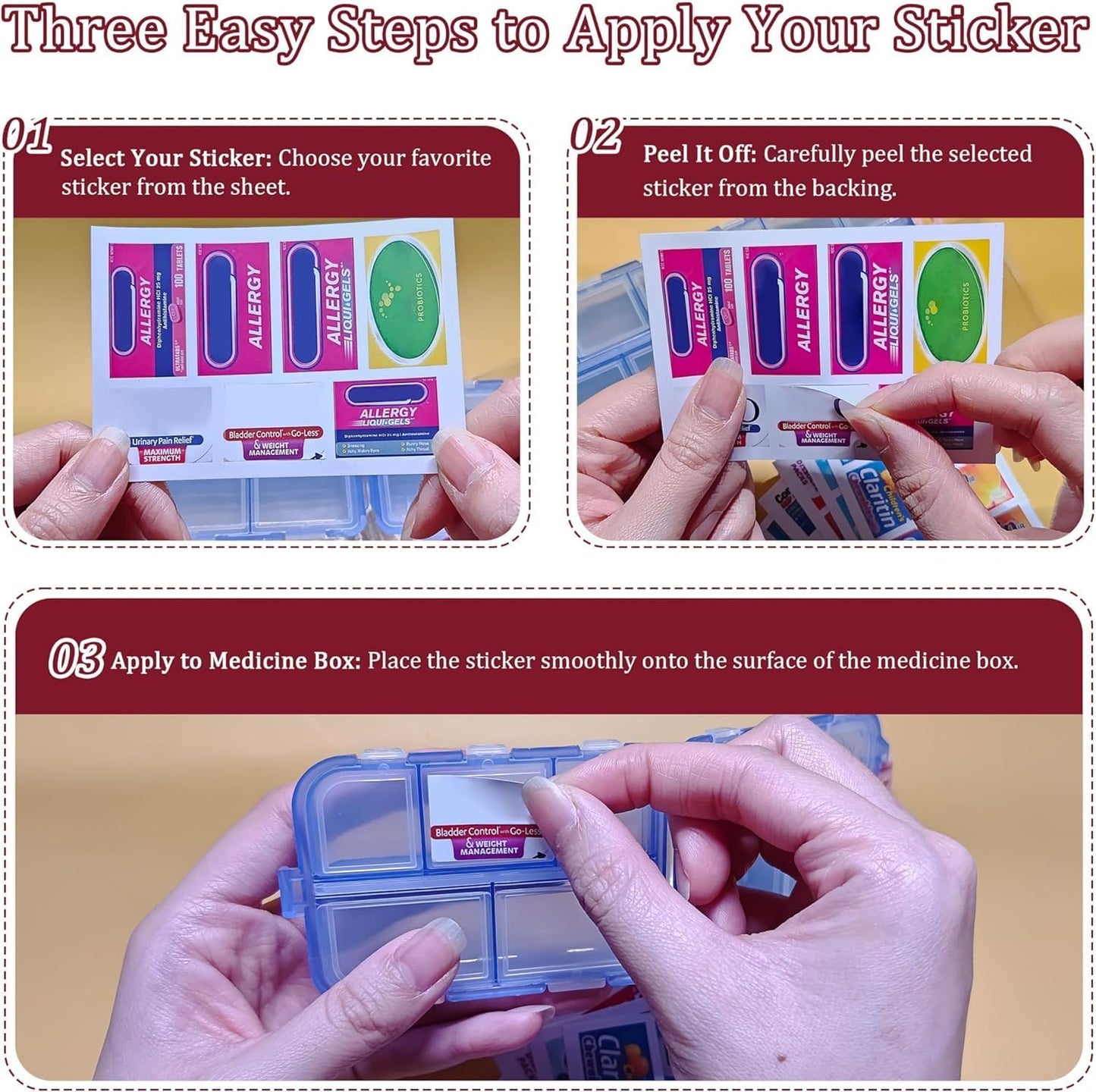 Large Pill Organizer with Medicine Labels, Travel Daily Pill Container, Mini Medication Organizer, 7-Day Pill Case, Set of 3 (Blue+Pink+Purple)