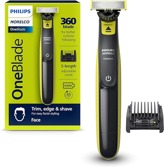 Philips Norelco OneBlade 360 Hybrid Face, Electric Beard Trimmer and Shaver, with 360 Blade Technology, 1x 360 Blade for Face, 5in1 Adjustable Comb, Model QP2724/90